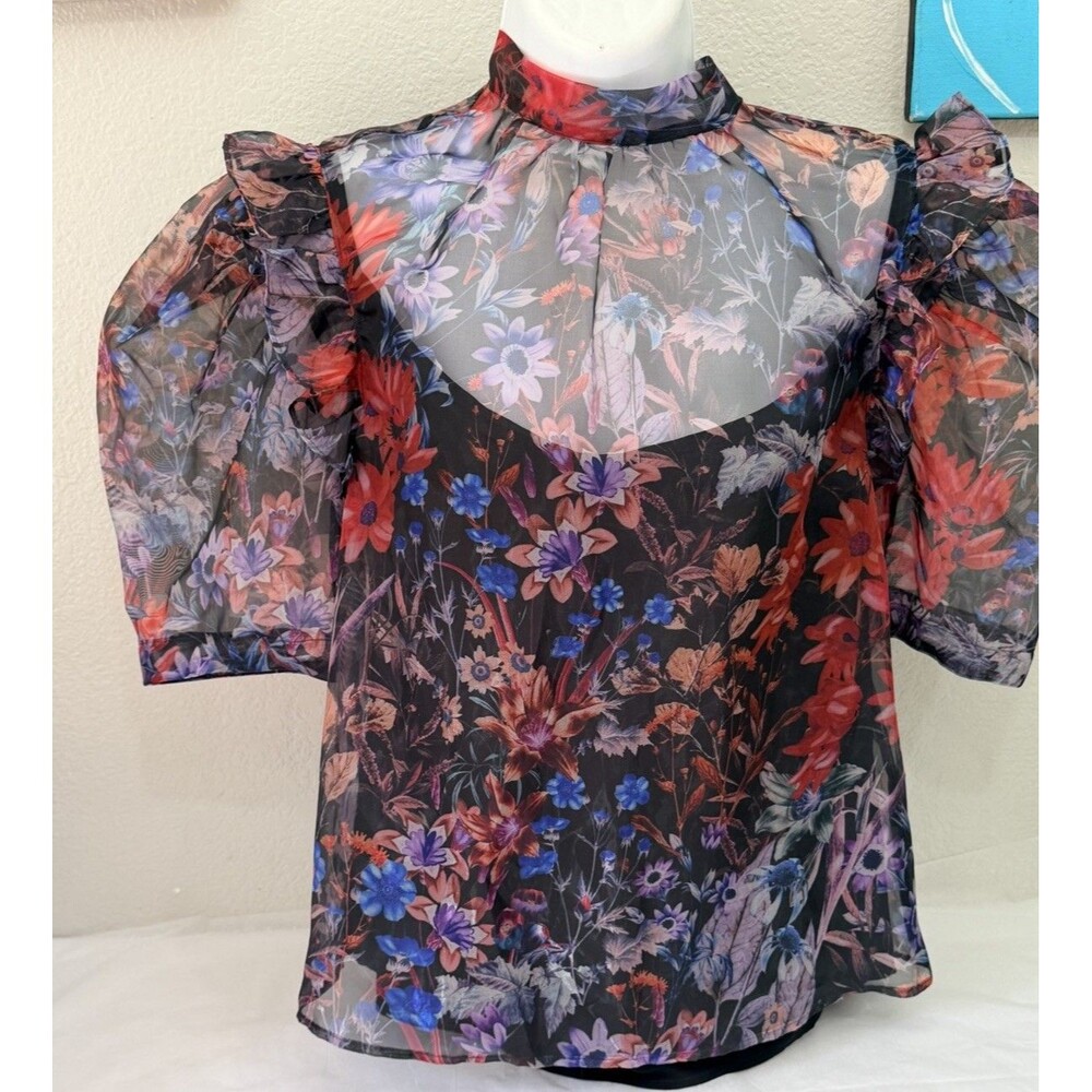 Maeve Anthropologie Floral Organza Puff Sleeve Blouse XS NWT